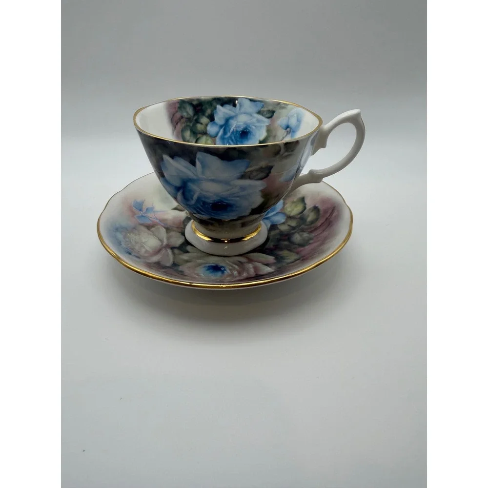 Vintage Royal Garden Rose Blossom Teacup & Saucer Set of 4 Staffordshire England